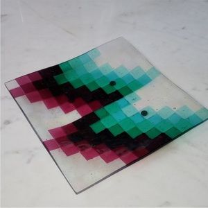 Handmade Fused Art Glass 9” Square
Platter Abstract Seattle WA Gallery Decor